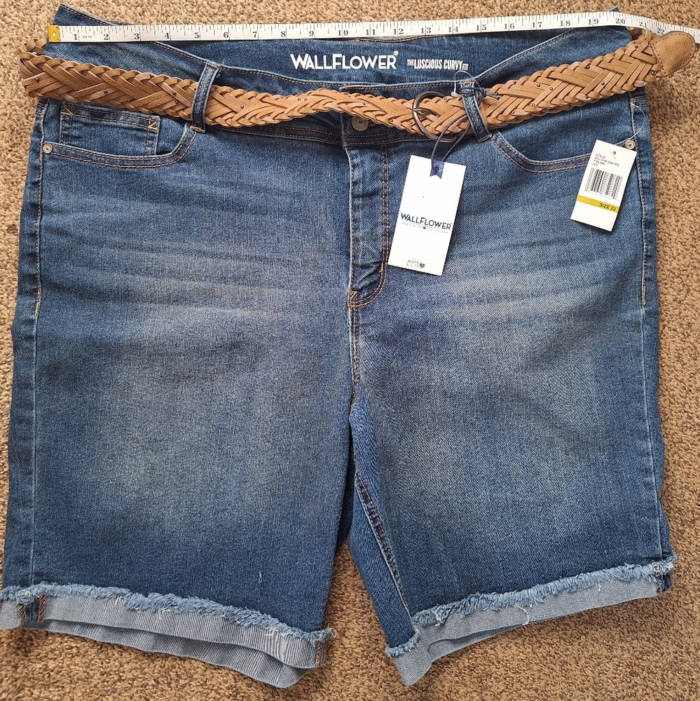 Wallflower Blue Denim Shorts with Tan Belt